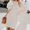 Women's Furry Pullover Sweater Dress Fuzzy Slouchy Oversized Long Tops Loose Crew Neck Fall Short Mini Dress