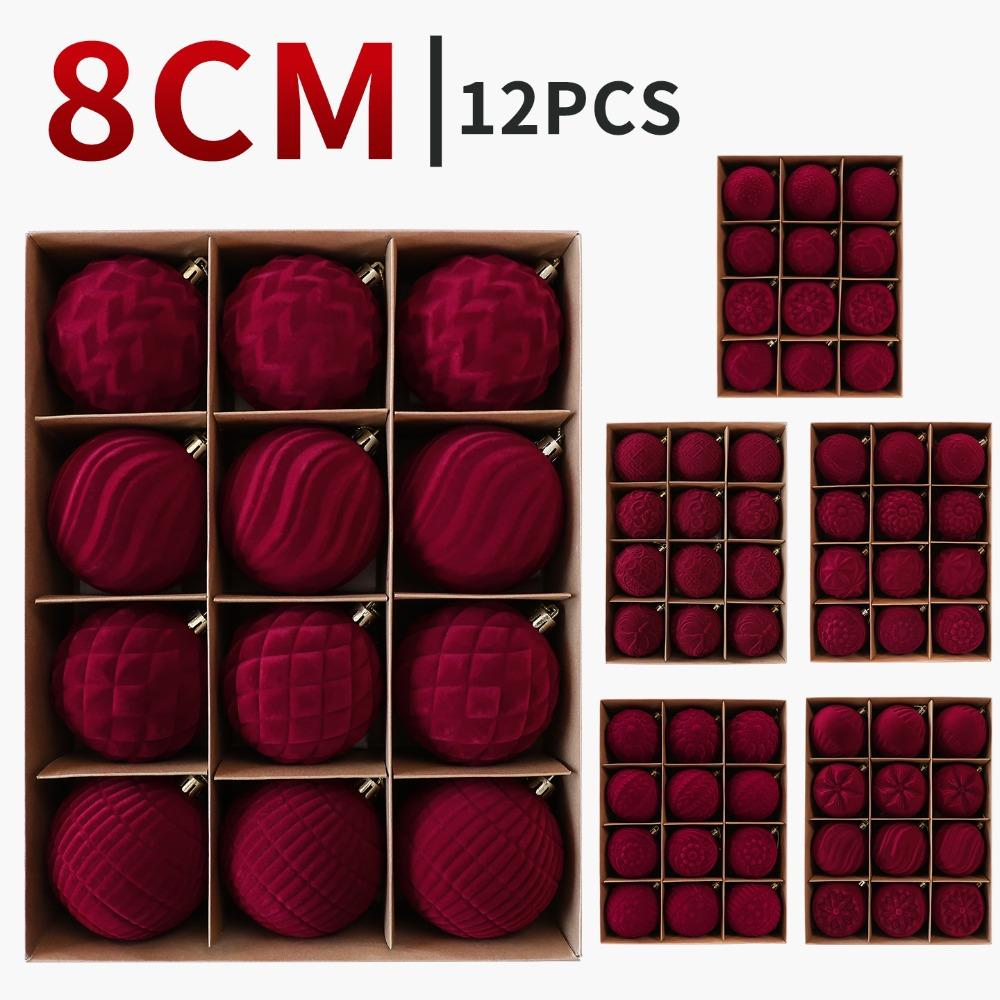 Shatterproof Velvet Christmas Hanging Balls 8 CM Red Xmas Tree Baubles Pendants Holiday Tree Decor