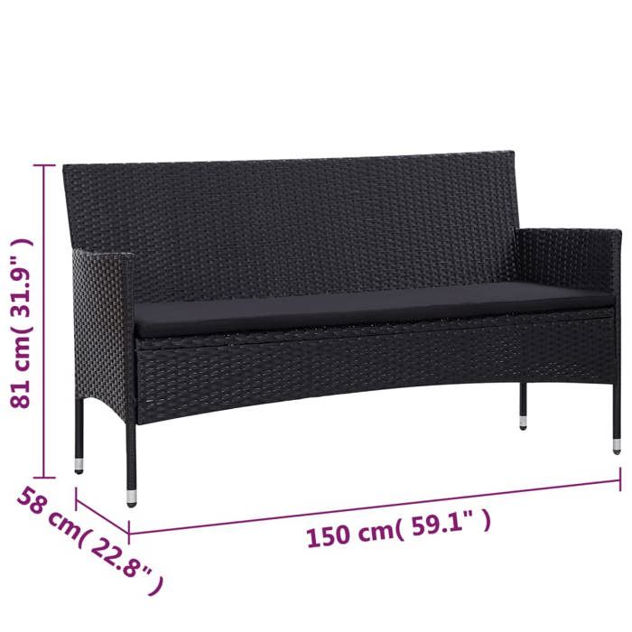 VidaXL Salon de jardin 5 pcs avec coussins Résine tressée Noir