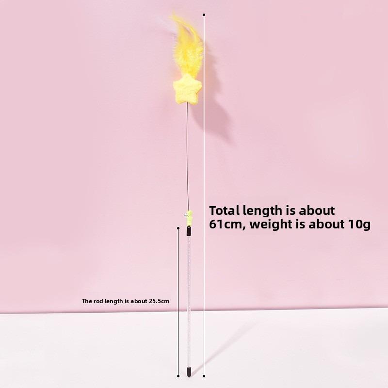 Factory Direct Long Steel Wire Star Feather Cat Teaser Wand Durable Chew Resistant 60cm Interactive Cat Toy