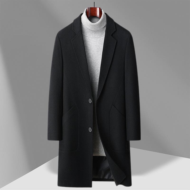 Осень и зима Новое мужское шерстяное пальто Пальто средней и длинной длины Деловое хлопковое утолщенное шерстяное пальто Мужской тренч