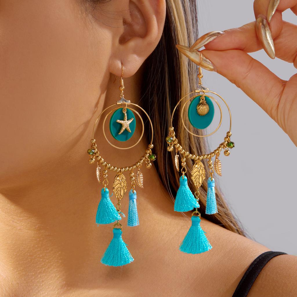 Design Sense Fish-shaped Earrings Creative Multi-layer Shell Scaly Tassel Drop Earrings Niche Summer Beach Vacation Jewelry