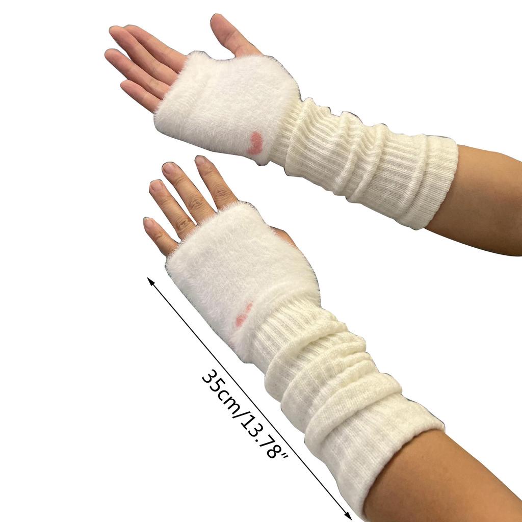Y2K Fingerless Gloves for Women Fashion Knitting Arm Sleeves Decorative Gloves for Teens Girl Casual Plush Hand Gloves