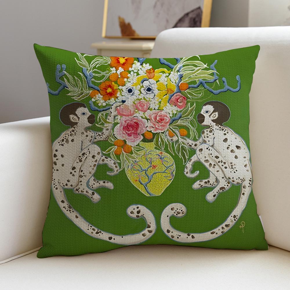 Paige Gemmel MonkeyS Cushion Cover Breathable and skinfriendly linen pillowcase square removable and washable cushion
