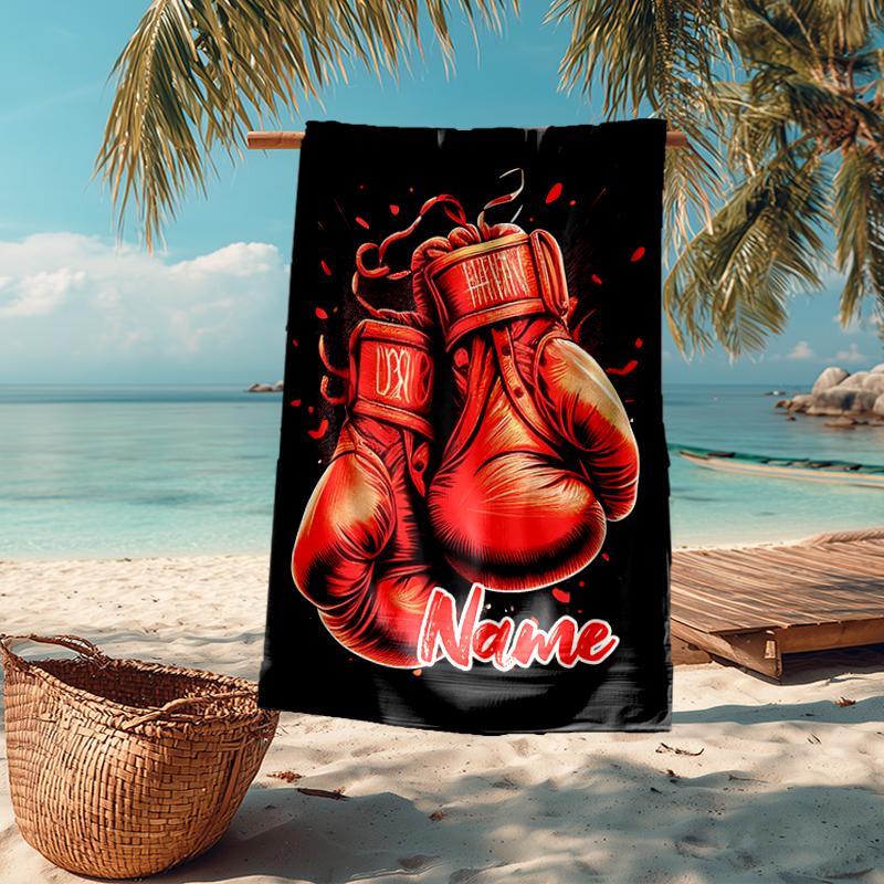 Custom Name Ultra-Soft Beach Towel with boxing Theme,Ideal for Pool - Camping, Diving - Perfect Travel Essential, Vibrant Beach Towel.