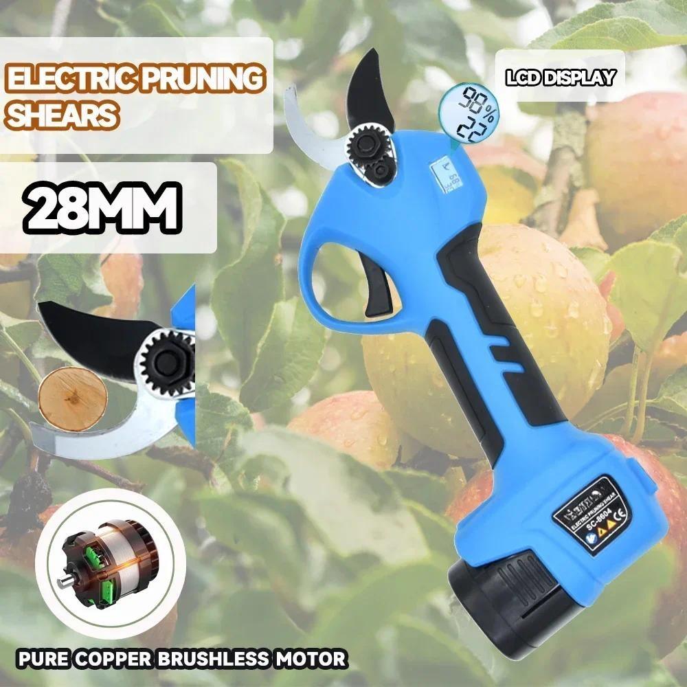 28mm Cordless Electric Pruning Shears Portable Branch Cutting Scissors Efficient Garden Bonsai Trimming Tool