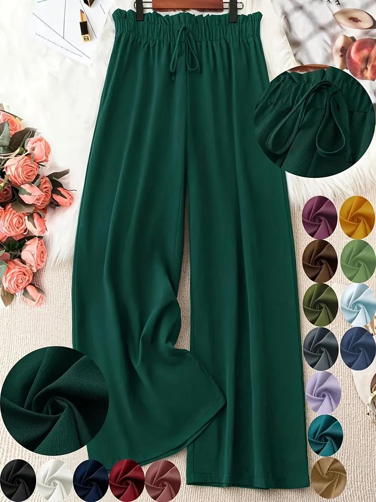 2025 Евро-Американские Повседневные Летние Брюки Прямого Кроя: Однотонный, Большой размер, Свободный дизайн с широкими штанинами