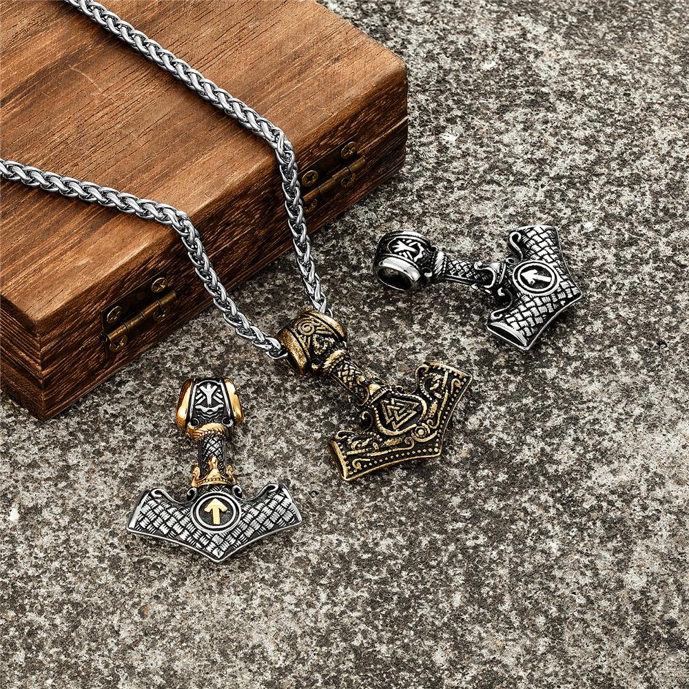 Корона Викингов Молот Тора Ожерелья Мужские Нержавеющая Сталь Скандинавская Мифология Руны Валькнут Подвеска Амулет Скандинавские Мужские Украшения