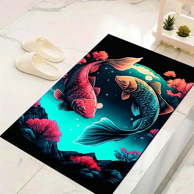 1Pc Koi Fish Harmony Rug Office Carpet Indoor Outdoor Doormat Nonslip Soft Comfortable Living Christmas Halloween Xmas Gift D924390