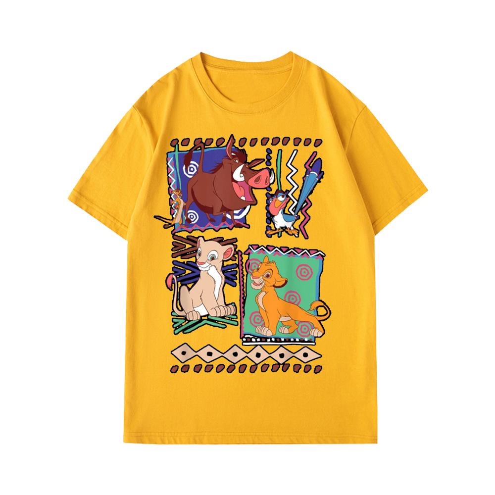 Disney Charming Lion King Mosaic T Shirt Unisex Couples Clothing Summer Cotton Short-Sleeved Parent-Child T-shirt Men Clothing