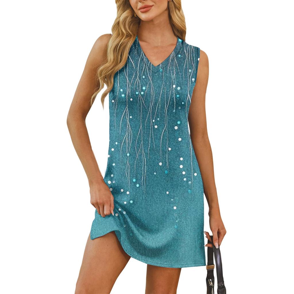 Женский летний повседневный сарафан без рукавов с V-образным вырезом для пляжного отдыха в стиле пэчворк с цветными блоками