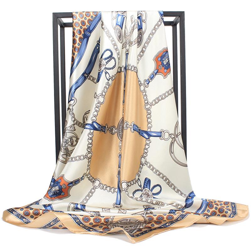 Высококачественные роскошные шелковые шарфы, повязка на голову, шарфы, шейный шарф для женщин, шелковый шарф с цепочкой, женская декоративная шаль