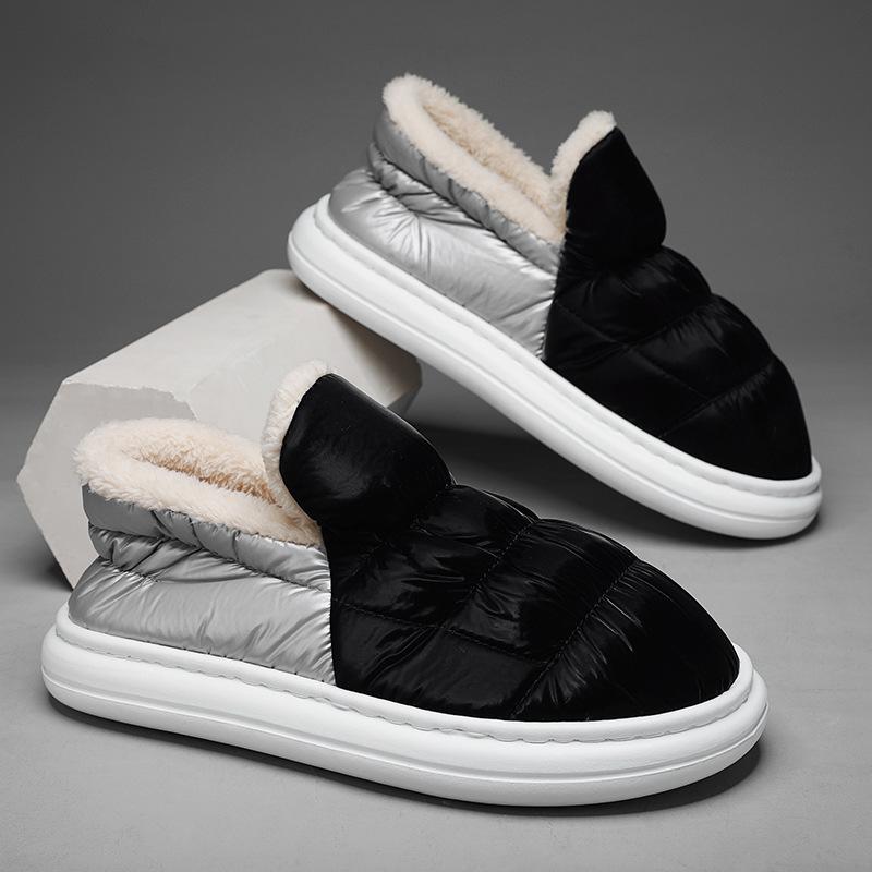 Winter New Men's Fashionable Korean Style Color-Block Heel Warm Plush Cotton Shoes for Home and Outdoor Wear