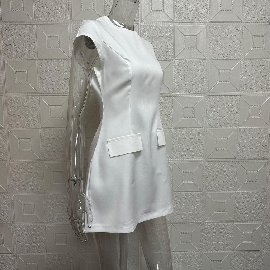 Летнее женское платье сплошного цвета с круглым вырезом и карманами, тонкие платья на талии