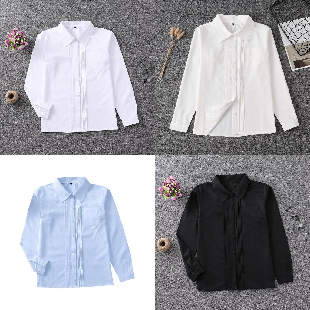 Uniform Long Sleeve Shirt With Pleated Front For Student Fashion