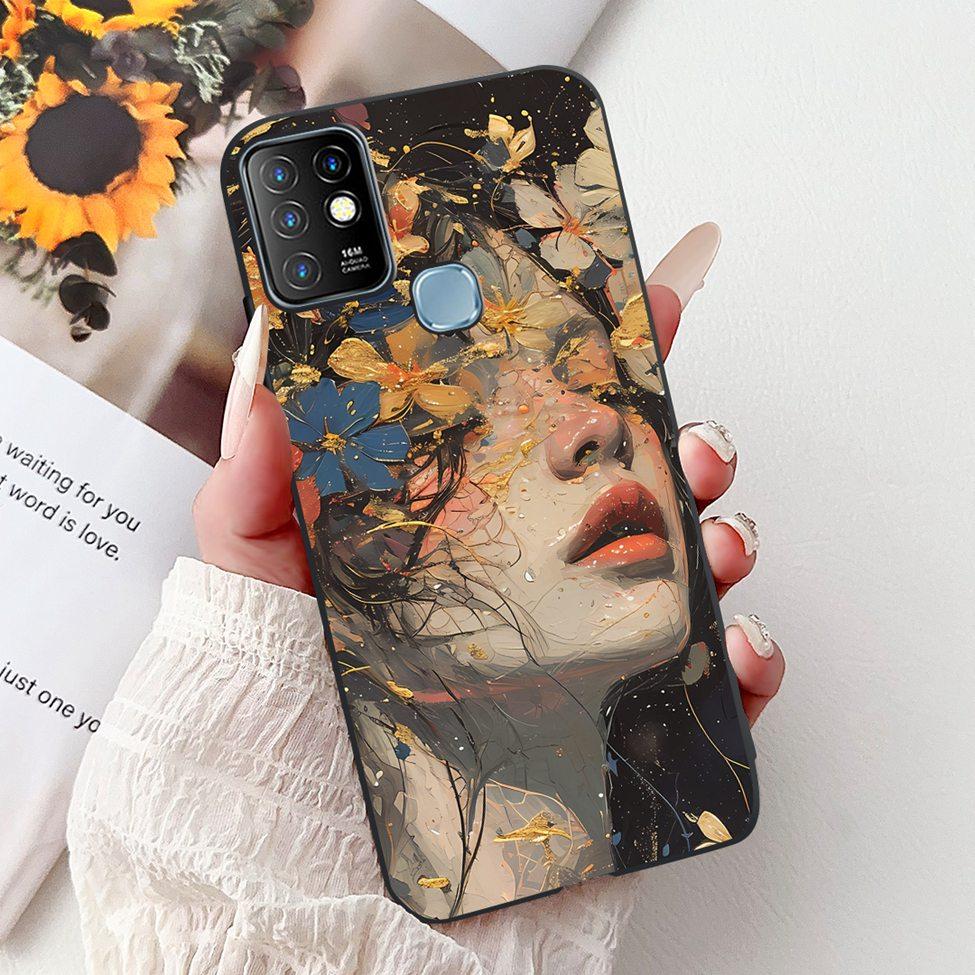 Для Infinix Hot 10 Чехол Силиконовый Милый Кот Модные Цветы Роскошная Расписная Задняя Крышка Для Чехла Телефона Inifnix Hot 10 X682B X682C