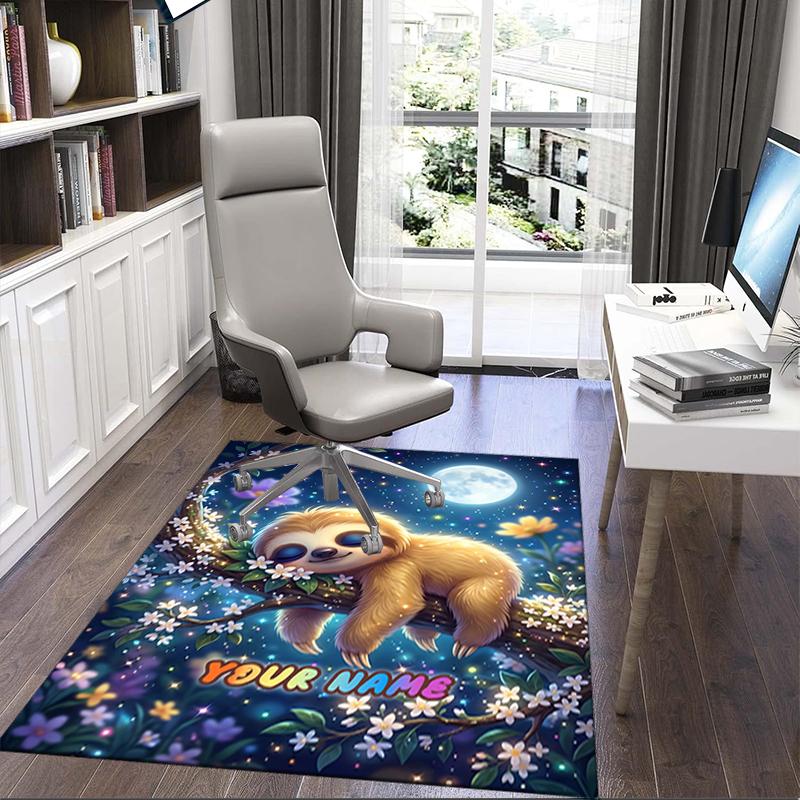 1PC Custom Name Moonlit Sloth Fantasy Theme Floor Mat Ideal for Living Room, Game Rooms, Office, Bedroom,Floor Mat Playful Design