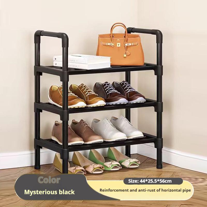Простая полка для обуви Черная приподнятая полка для обуви Простая многослойная тумба для обуви Малая занимаемая площадь и высокая грузоподъемность