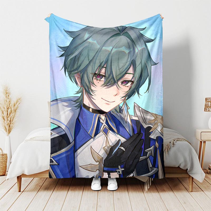 Genshin Impact Cryo Lohen Polearm printed throw blanket—lightweight,soft,warm;versatile blanket for all seasons—perfect as &air-conditioning throw,nap