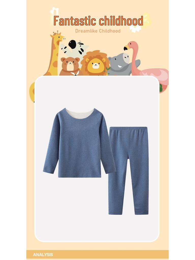 Детский термокомплект Осень/Зима 2025 – Теплый базовый слой однотонного цвета, пижама из двух частей с длинным рукавом и брюками