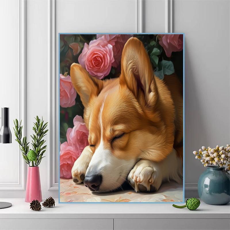 Corgi and roses Pattern 3pcs 100% Round Full Drill 5D DIY Diamond Painting Embroidery Cross Stitch Rhinestone Décor