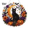 Black Cat Halloween Decoration Moon Rhinestone Painting Kit, Faceted Faux Crystal Hanging Decor, 3D Ornament DIY Craft Window Decor for Home