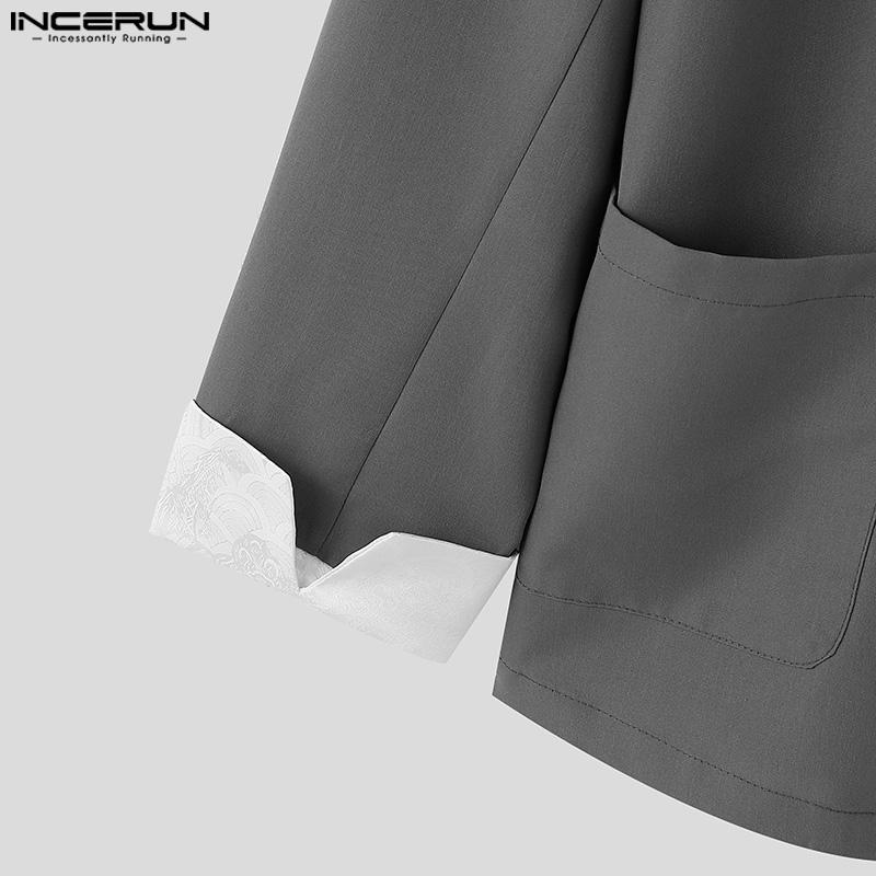 INCERUN Мужские свободные пиджаки с воротником-лацканами и длинными рукавами, с открытой передней строчкой