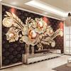 Large Mural Wallpaper 3D Black Jewel Diamond Pearl Flower European Style Living Room Bedroom TV Background Wall Painting