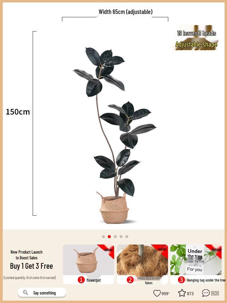 Роскошное искусственное дерево Фикус Эластика Черное Золото: Комнатное украшение и напольное украшение