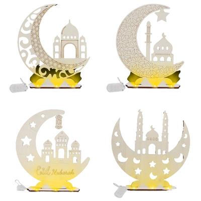Уникальное деревянное настольное украшение Eid Mubarak Светодиодная луна-звезда Лампа-светильник Сделай сам Настольные украшения для праздничных торжеств