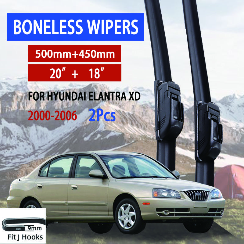 For Hyundai Elantra XD 2000-2006 Car Windshield Wiper U-type Soft Rubber Frameless Bracketless Car Wipers 20"+18"