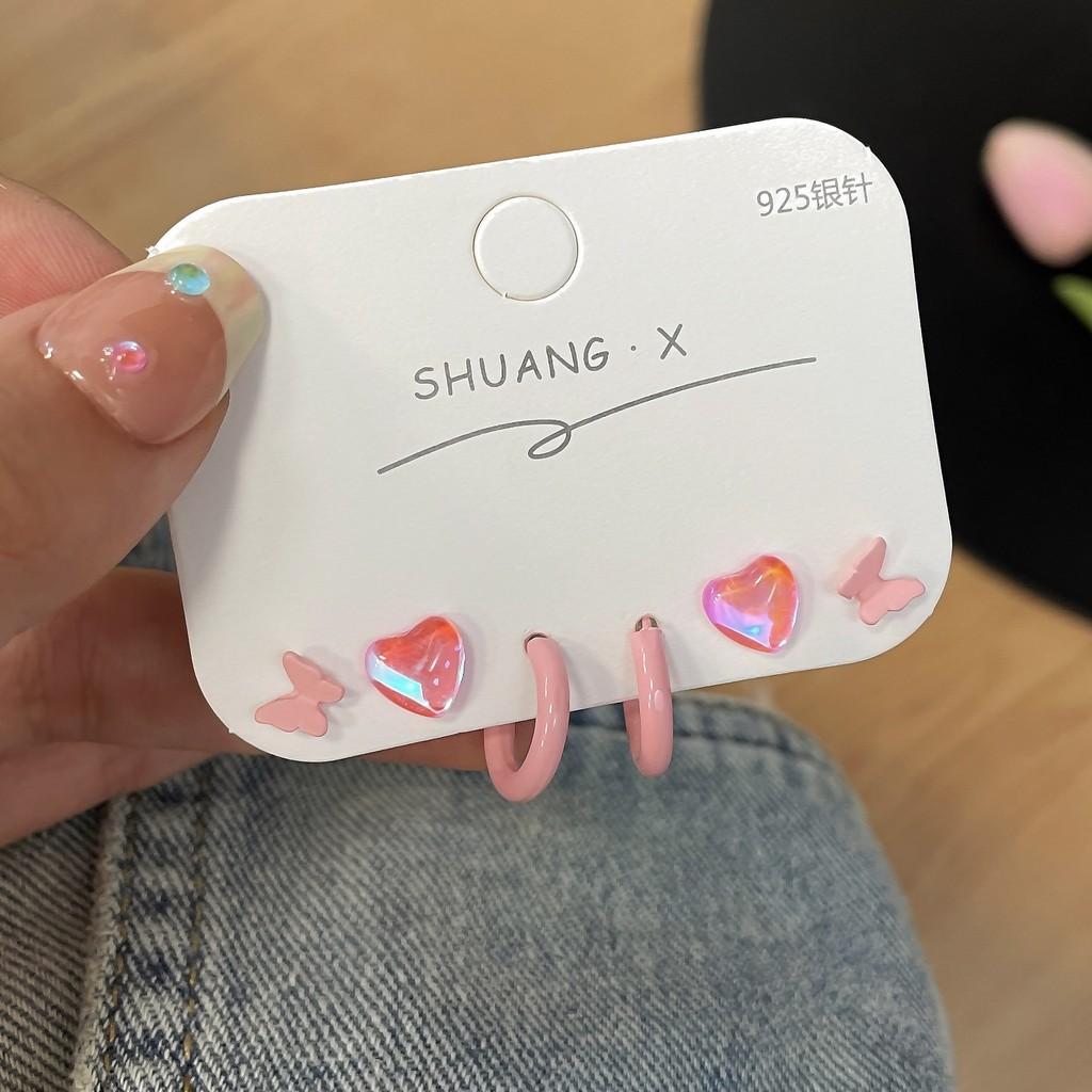 IF ME серьги-гвоздики в виде бабочки для женщин, розовые серьги-кольца в форме цветка для пирсинга в форме сердца C ювелирные изделия