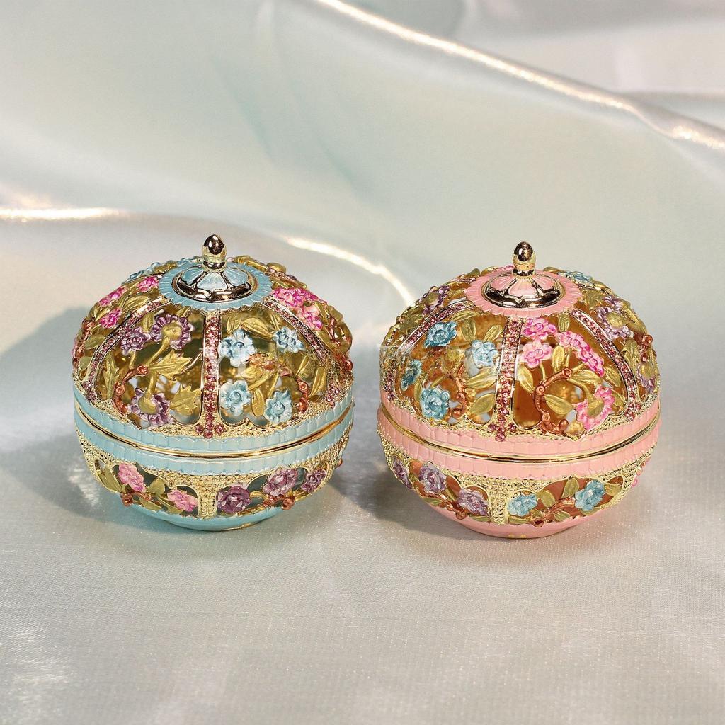 Европейский стиль Эмалевая шкатулка для украшений Металл, инкрустированный бриллиантами Расписанная вручную Хранение украшений Шкатулка для колец Уникальный Семь сокровищ Перегородчатая эмаль