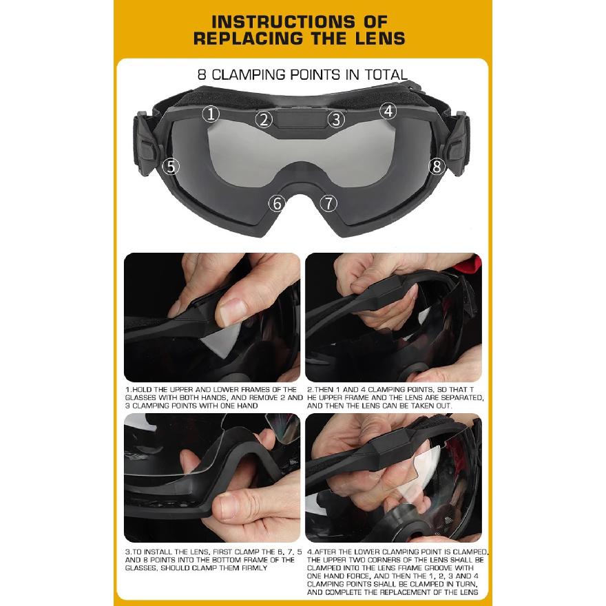 Tactical Anti-fog Goggles Ski Airsoft CS Protective Glasses Transparent Black 2 Lens Motocross Dustproof Goggles with Micro Fan