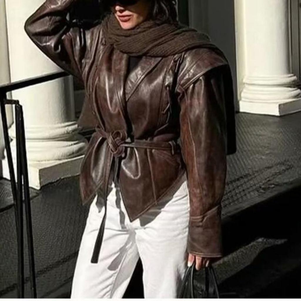 Осенне-зимняя куртка из искусственной кожи, женская модная винтажная женская куртка с v-образным вырезом из искусственной кожи, элегантная уличная повседневная женская верхняя одежда