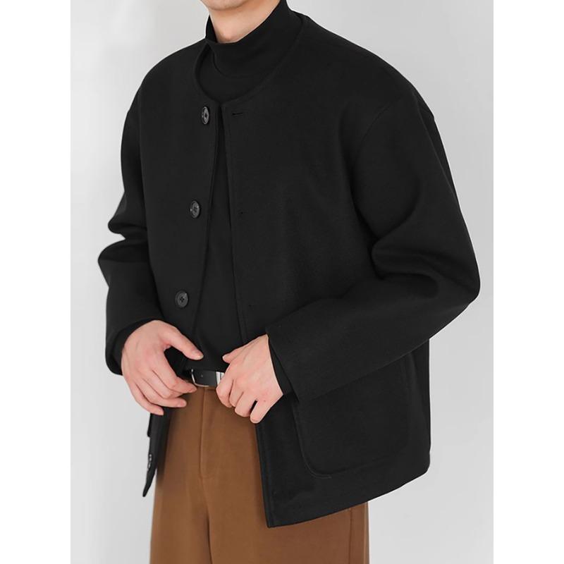 Осень Зима Мужская Мода Корейский Новый Наряд Hombre Elegante Повседневный Дизайн Безворотниковая Свободная Шерстяная Куртка