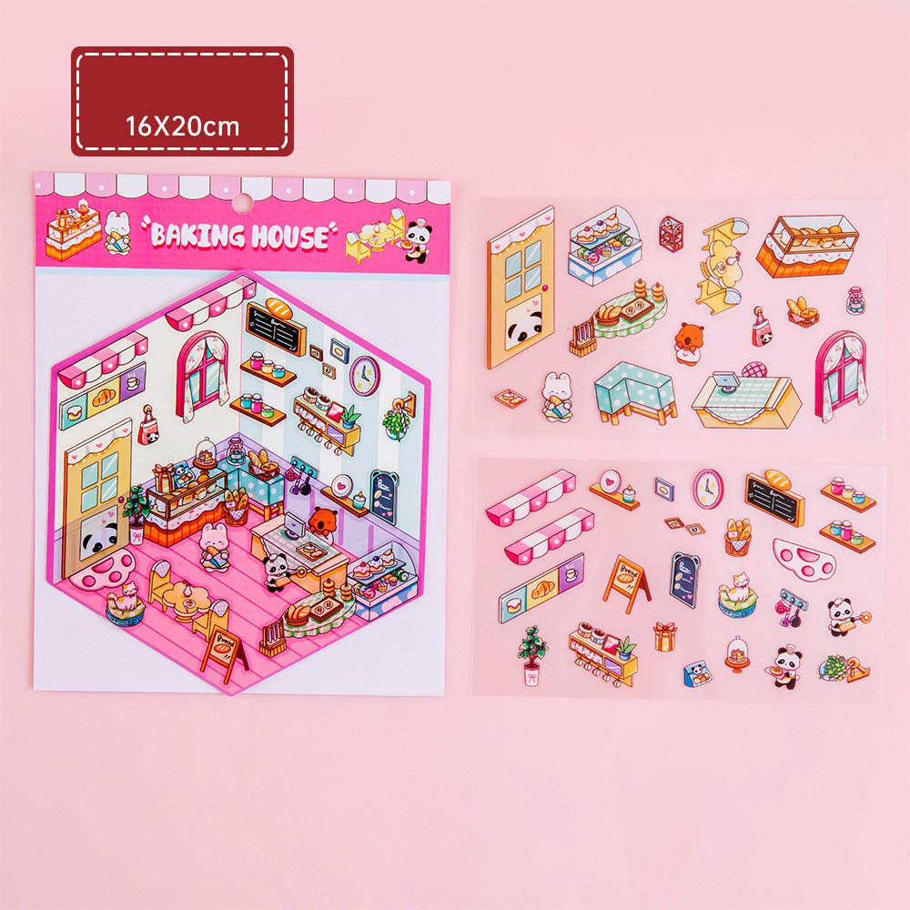 Мультфильм Еда Уличный Пейзаж Наклейка Сцена из Хижины DIY Игрушка Игра Наклейка Фестиваль Подарок На День Рождения для Детей Девочек и Детей