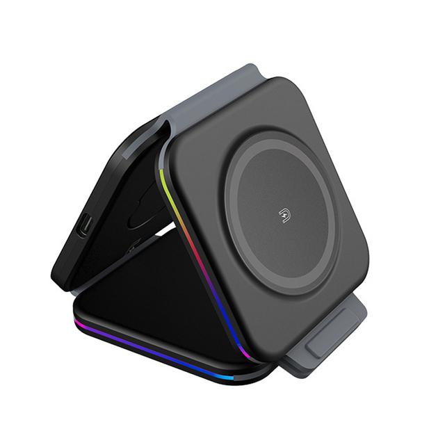 Складное магнитное беспроводное зарядное устройство 3 в 1 Qi 15 Вт для Iphone 13/12/11 Pro Max Iwatch 7/6/5 Airpods светодиодная зарядная станция