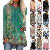 Womens Tops Round Neck Long Sleeve Blouses Casual Mid-length Shirts Fashion Print Tunic Tops