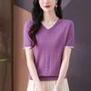 Летняя футболка с коротким рукавом и V-образным вырезом для женщин среднего возраста, трикотажная футболка для мам с вырезом