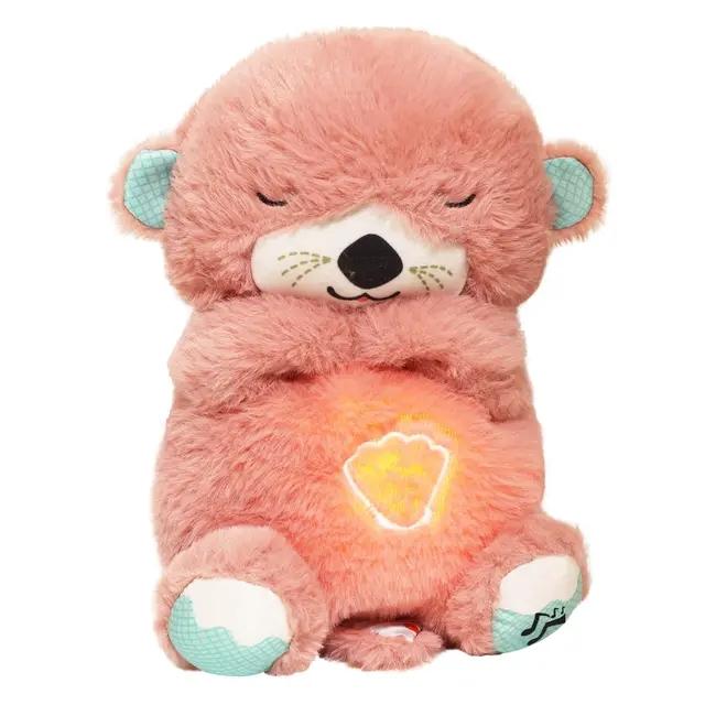 Baby Breathing Bear Baby Soothing Otter Plush Doll Toy Baby Kids Soothing Music Sleeping Companion Sound and Light Doll Toy Gift