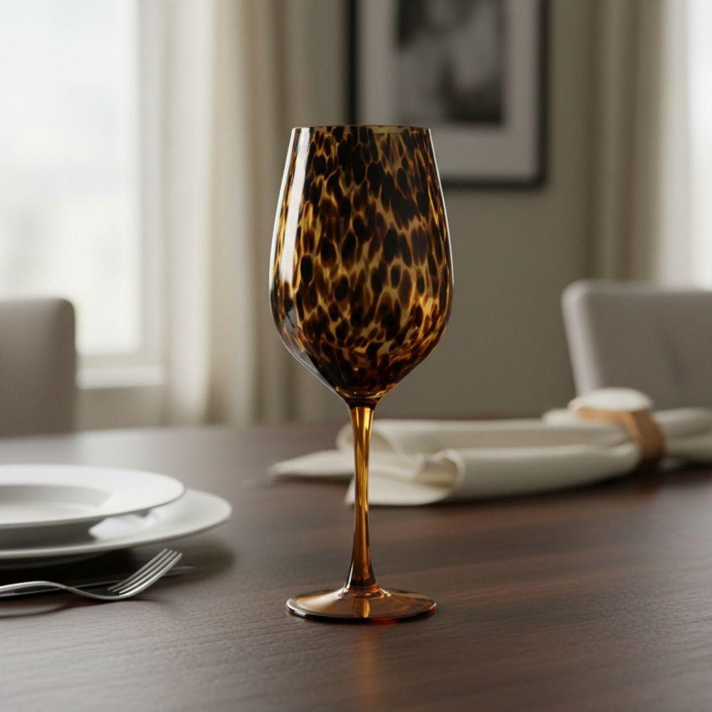 Glass Leopard Spot Highball Glass Vintage Drink Cup Ins Style Amber Leopard Goblet Party