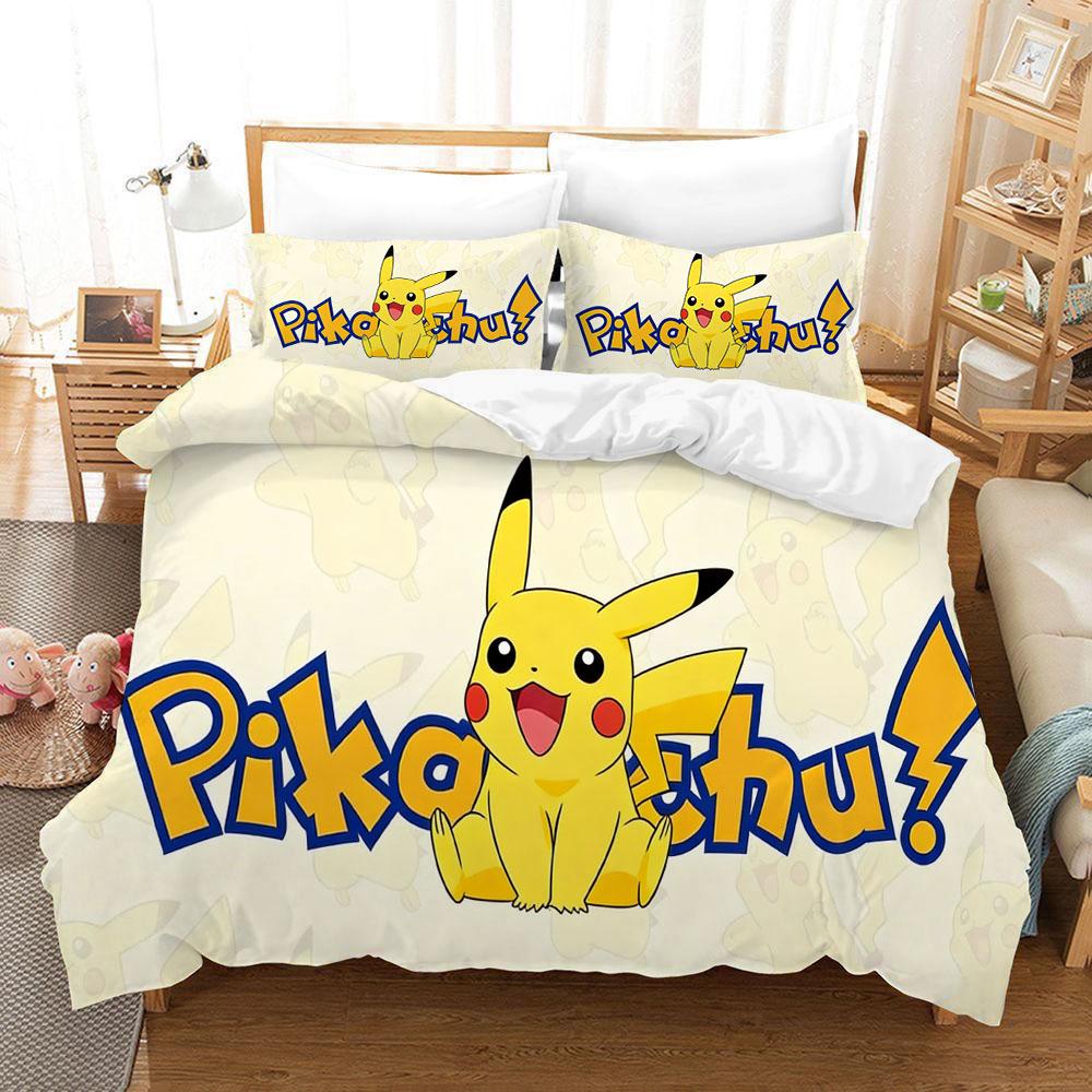 Pikachuzd Bedding Set Cartoon Anime Children Bedroom Quilt Cover Boy Girl Bedclothes Single Double King Pikachu Duvet Cover Gift