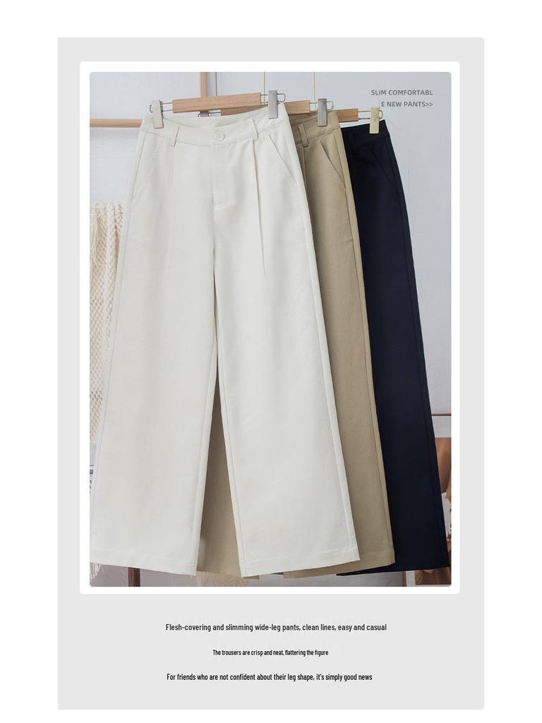 2025 Autumn Women's High-Waisted Wide-Leg White Casual Pants
