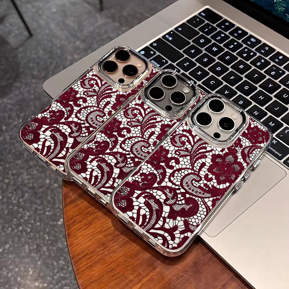Красный кружевной чехол для телефона для iPhone 17 16 Pro Max 14 15 Plus Чехол iPhone 11 12 13 17E 16E Мягкий ударопрочный чехол