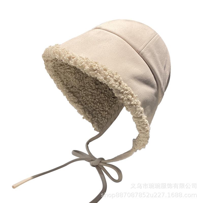 Fashion Fleece Strap Strap Plush Ear Cap Children's Autumn and Winter Windproof Cover Simple Versatile Bucket Cap