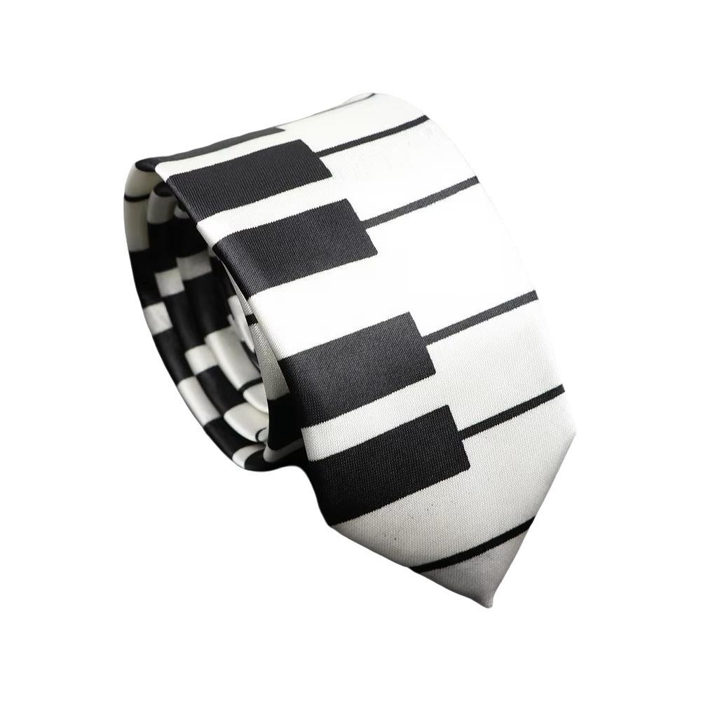 Skinny Men Tie Black Music Tie Classic Piano Necktie  Men