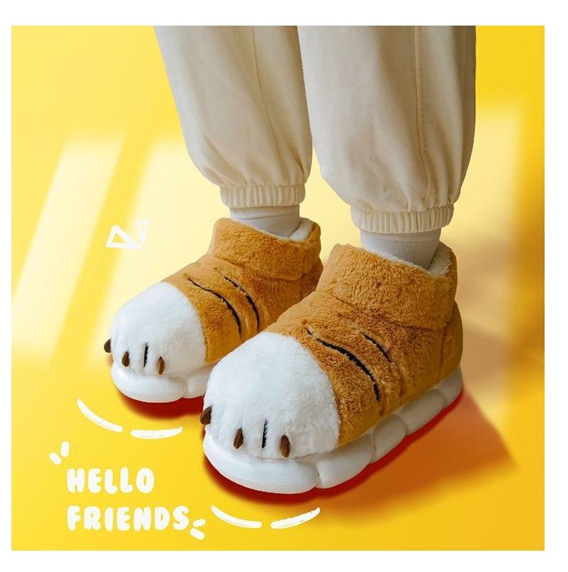 Новые пушистые сапоги с тигриными когтями для мужчин и женщин, забавные тапочки с изображением животных, обувь для косплея 44 45, мужские зимние теплые домашние ботинки, плюшевые ботинки