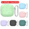 Silicone Case Protector with Carabiner Engraved Flower Dinosaur Case Soft Silicone Skin Protective Case for AirPods 4 Gen (2025)