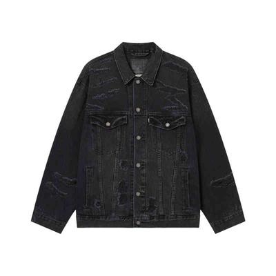 Levis SS25 Джинсовая куртка с рваным дизайном на пуговицах Мужская верхняя одежда Черный 002X0-0000